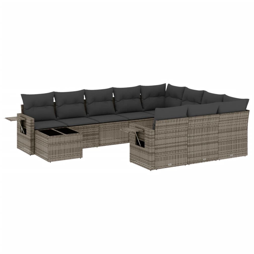 vidaXL 11-tlg. Garten-Sofagarnitur mit Kissen Grau Poly Rattan