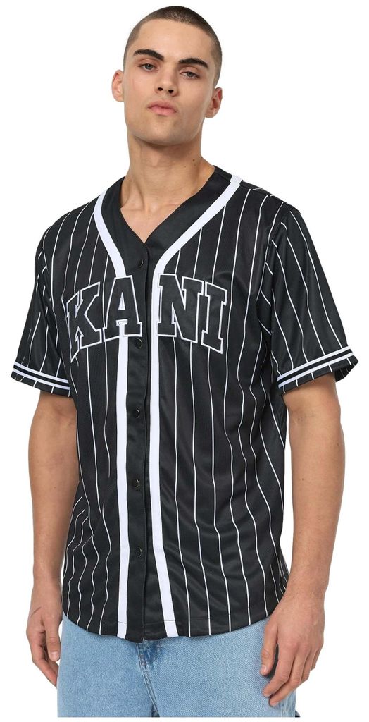 KARL KANI Herren Hemd Serif Pinstripe Baseball Shirt