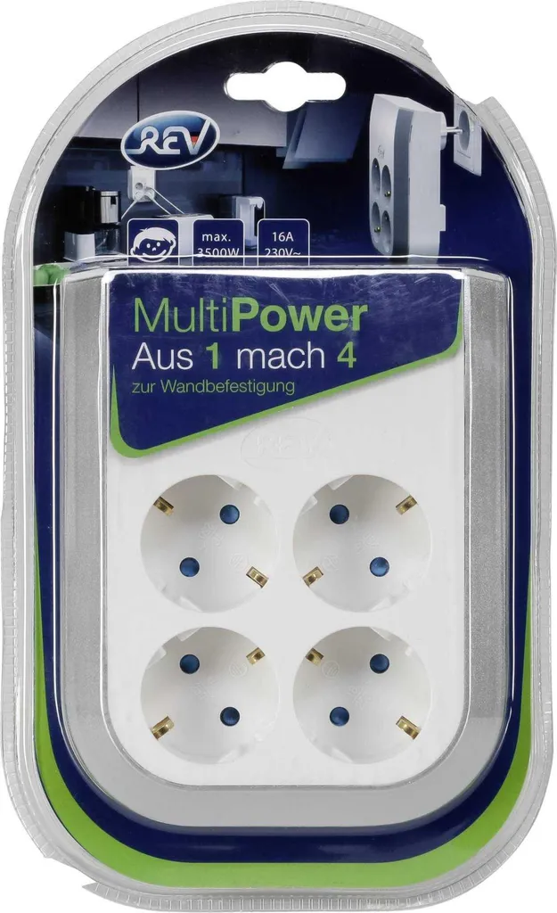 REV MultiPower 20340112: Espansione Presa 4 Vie da Parete Slim