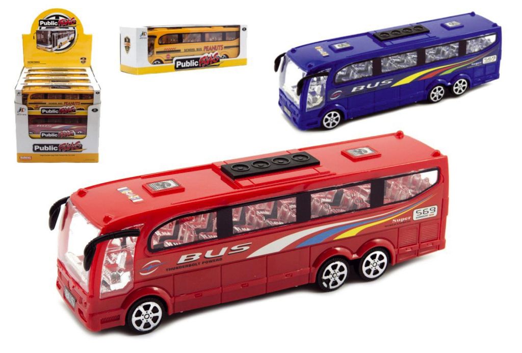 Kunststoff-Bus, 25 cm, für Schwungrad, 3 Farben, in einer Schachtel (26 x 8,5 x 7 cm), 12 Stück pro Karton