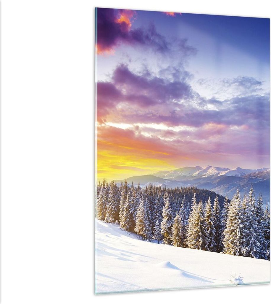 Bilder auf glas - Einteilig - Berge Schnee Winter - 80x120cm - Glasbilder - Wandbilder - Bilder - zum Aufhängen bereit - Wanddekoration aus Glas -...
