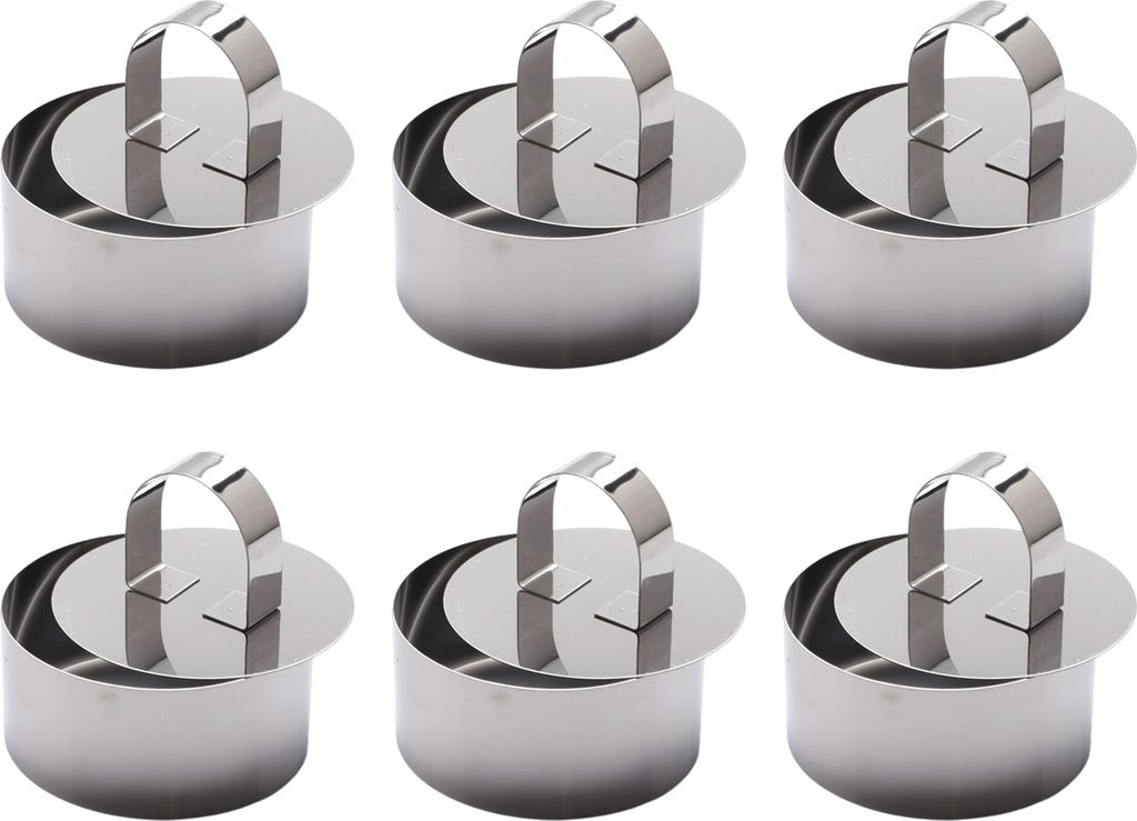 6-teiliges Kuchenausstecher-Set, Dessertringe aus Edelstahl mit Deckel, wiederverwendbare Backformen für Kuchen, Gebäck und Kekse
