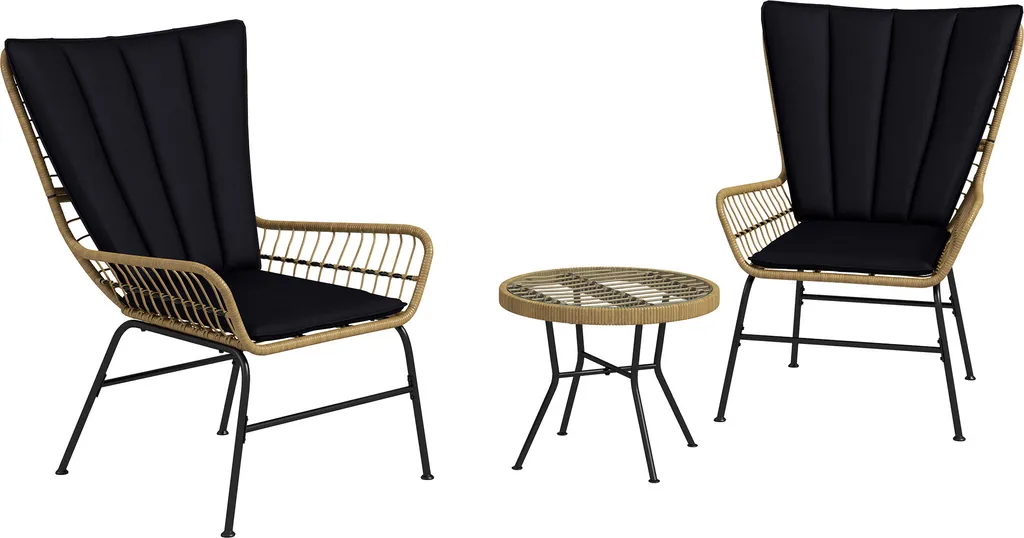 Salon de Jardin 3 Pièces Confortable : 2 Fauteuils et Table en Rotin