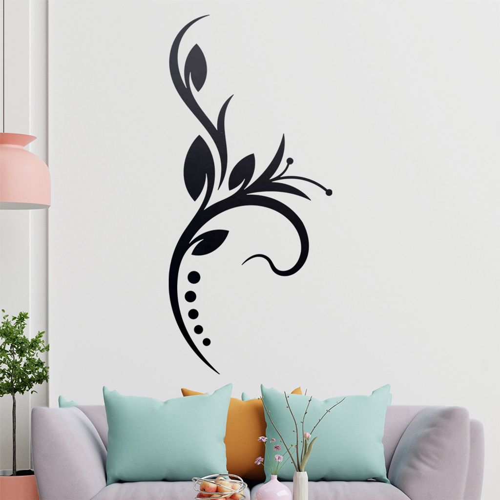 Blume - Linien Punkte Wandtattoo in 6 Größen - Wandaufkleber Wall Sticker - Dekoration, Küche, Wohnzimmer, Schlafzimmer, Badezimmer