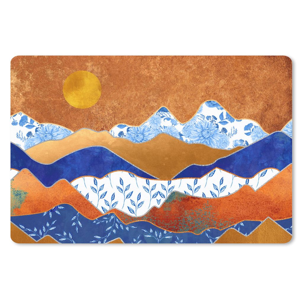 MuchoWow Mauspad Mousepad Delfter Blau - Gold - Muster 27x18 cm - Mousepads - Maus Mat - Pad - Mausunterlage - Büroartikel - Desk Matten