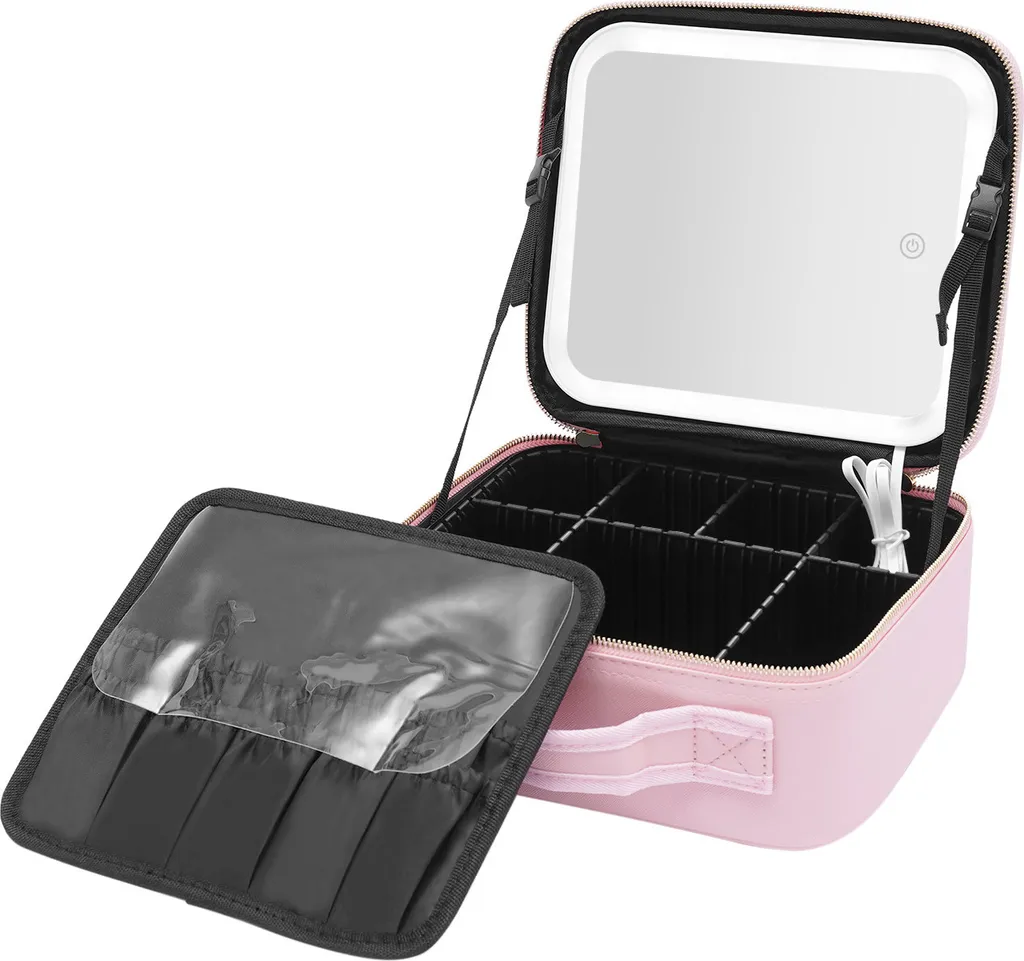 Mallette maquillage LED avec miroir tactile et compartiments modulables - 4