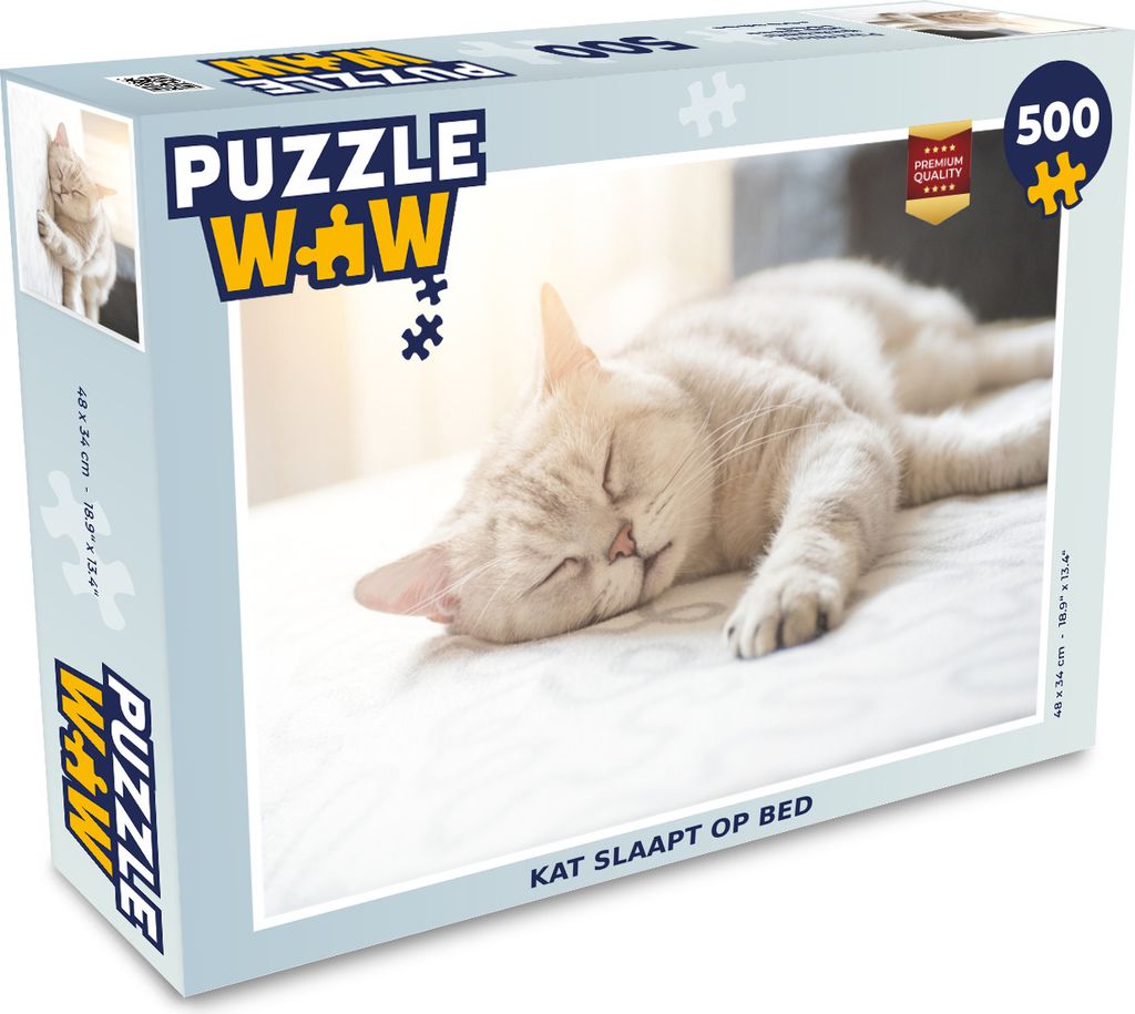 MuchoWow Puzzle 500 Teile Katze schläft auf dem Bett - 500 Teile - Kinder - Selberbauen - Puzzlespiele