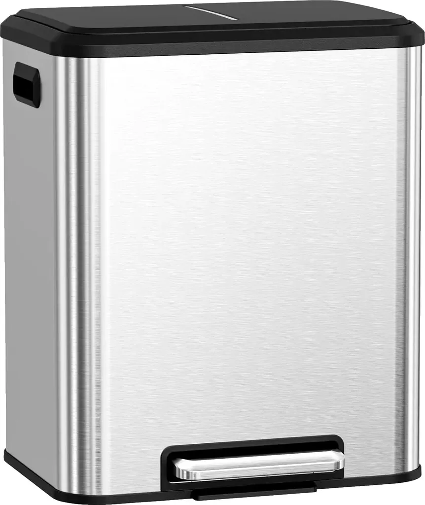 Poubelle de cuisine double compartiment 60L en acier argent mat