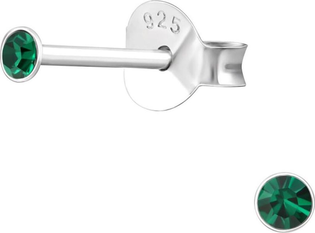 Ohrstecker 925 Sterling Silber mit Kristall 2mm in verschiedenen Farben Farbe - Grün