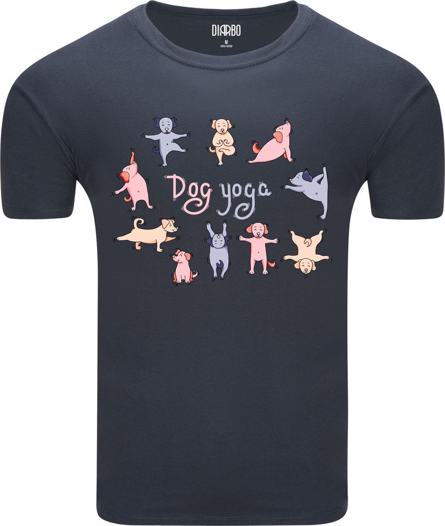 Diarbo Herren T-Shirt mit Lustigem Sport Druck Yoga-Hunde Dunkelgrau Gr.M