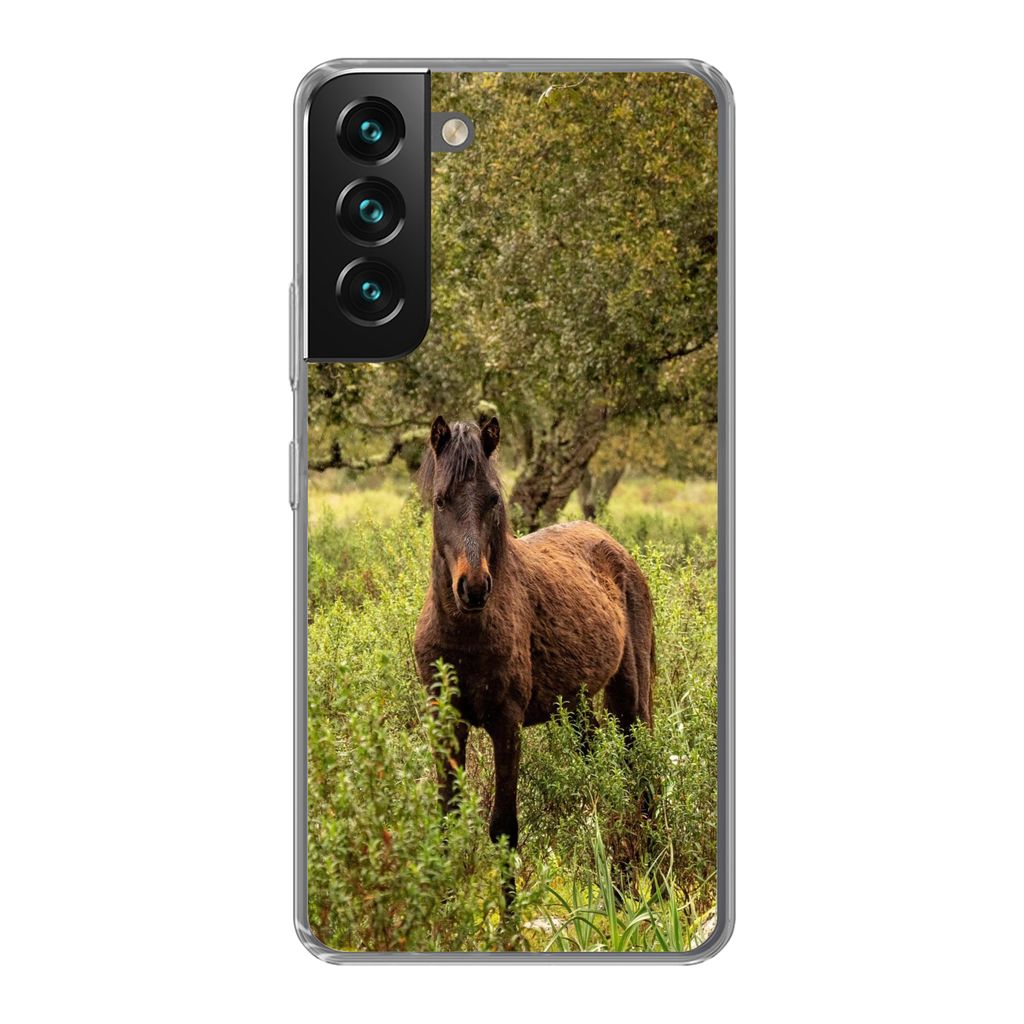MuchoWow Handyhülle Schutzhülle Hülle für Samsung Galaxy S22 Plus Pferd - Wald - Gras Silikon Softcase Handy Hülle - Schutzabdeckung