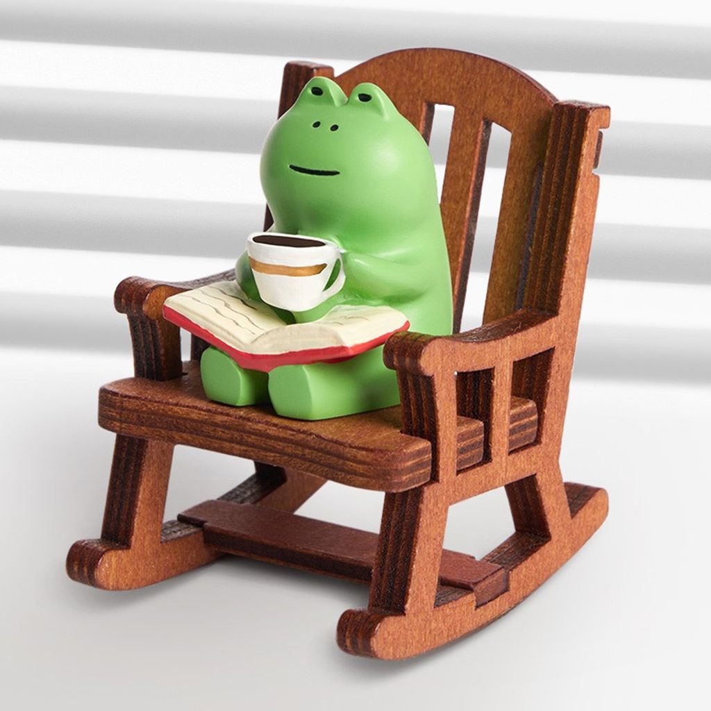 Miniatur -Frosch -Figuren Schaukelstuhl Design mit Buch Kaffeeharz Frosch Statue Schreibtisch Schlafzimmer Dekoration Home Supplies