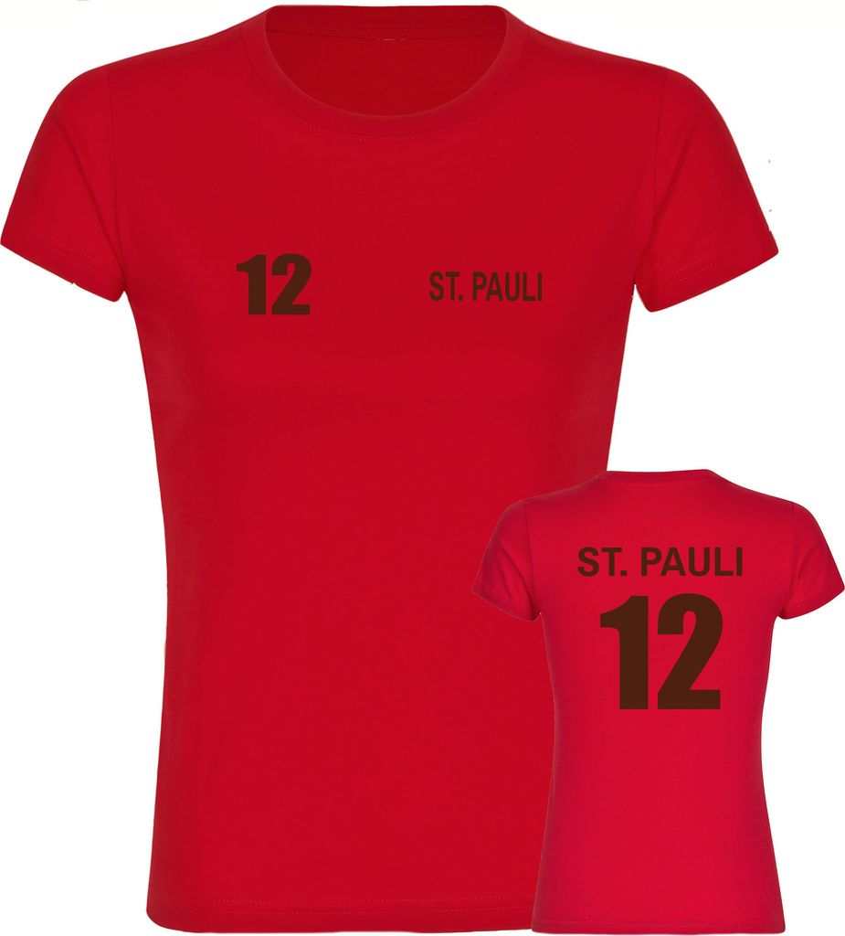 multifanshop Damen T-Shirt - St. Pauli - Trikot Nummer 12, rot, Größe S