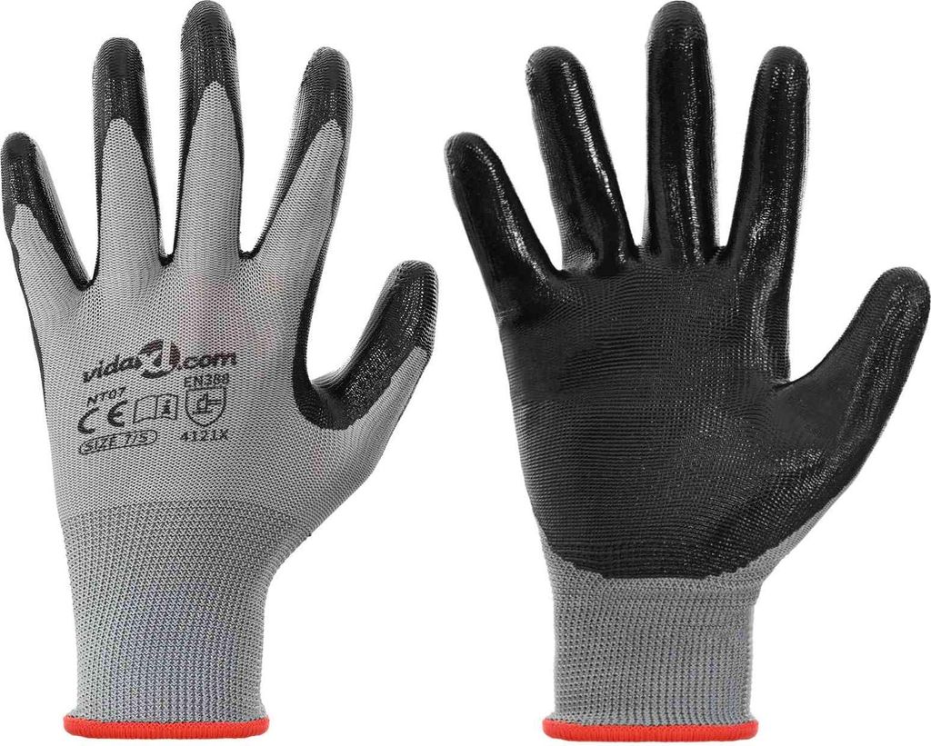 vidaXL Arbeitshandschuhe 12 pcs Grau und Schwarz 7 / S Polyester