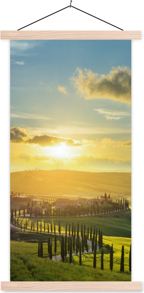 MuchoWow Textilposter Toskana - Sonne - Italien 60x120 cm mit holzfarbenen Rahmen - Holz
