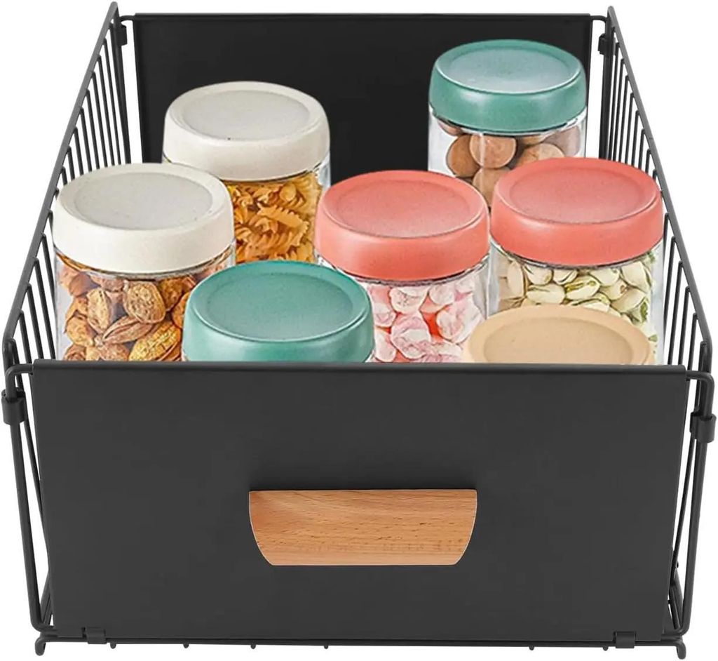 Schublade für Küchenschrank - Ausziehschublade - 2er-Set - 25 kg Tragkraft - Montage ohne Bohren - Leiser Auszug - Platzsparend - Kohlenstoffstah...