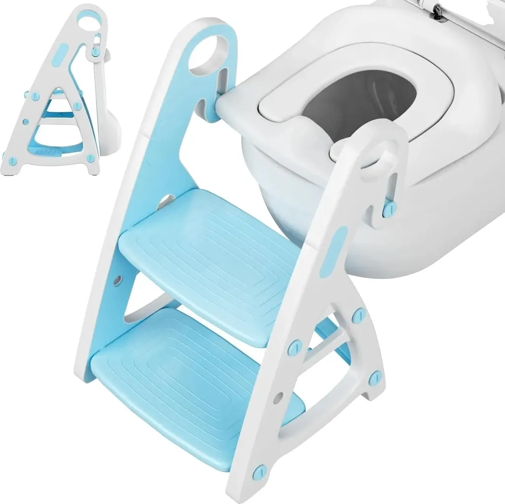 Siège de toilettes enfant 2 en 1 avec marchepied bleu intégré réglable