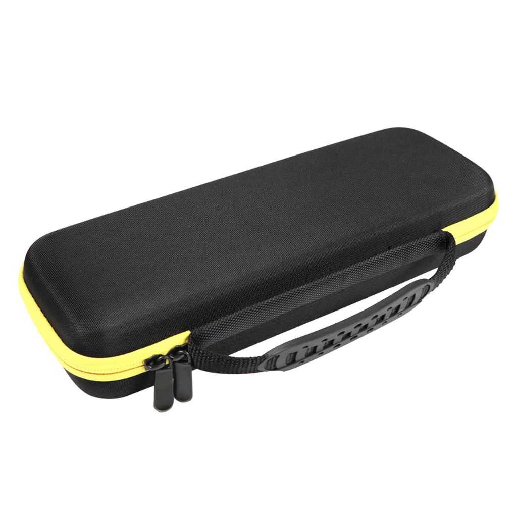 A black and yellow storage case for a multimeter is shown against a white background.