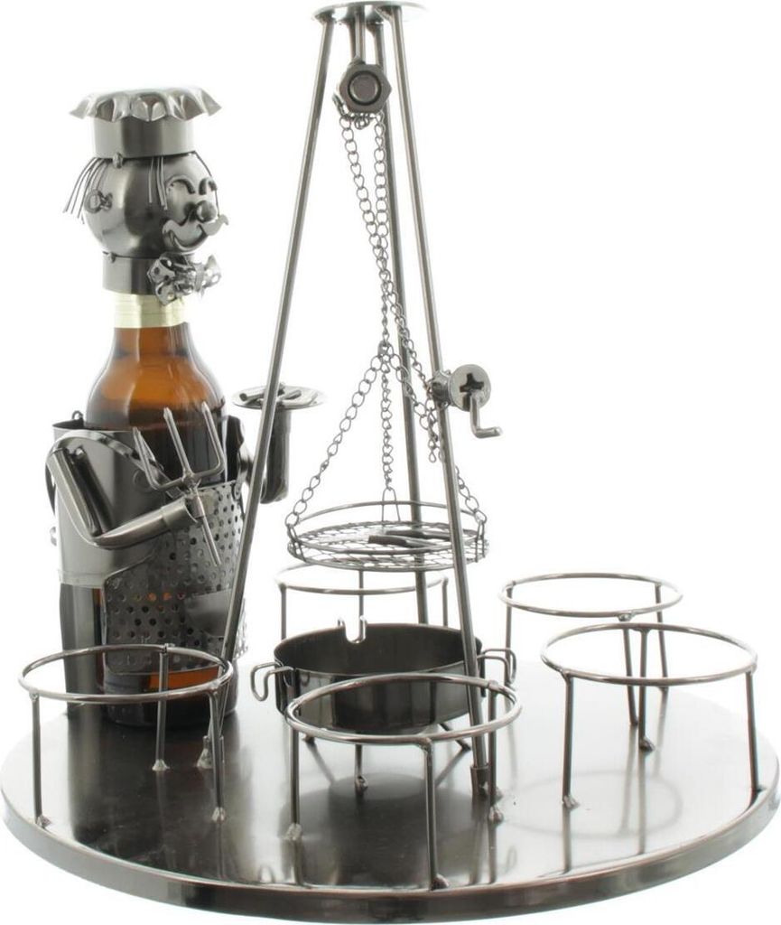 Mel-O-Design Wein-,Sekt-,Flaschenhalter 7091 "Grill mit Aschenbecher" 32 x 31 x 32 cm (BxHxT)