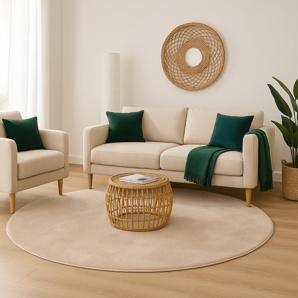 Luxus Super Soft Fellteppich Pearl Beige Rund, Größe:200 cm Rund