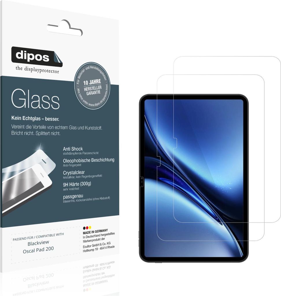 2x Schutzfolie für Blackview Oscal Pad 200 - Anti-Shock 9H Folie dipos Glass Kunststoffglas