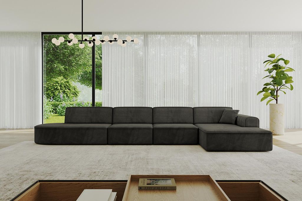 ALTDECOR Ecksofa in L-Form IREA-L3-v3 412x165x77 cm Schwarz Corner Sofa Eckcouch Couch Wohnlandschaft Cauchsofa