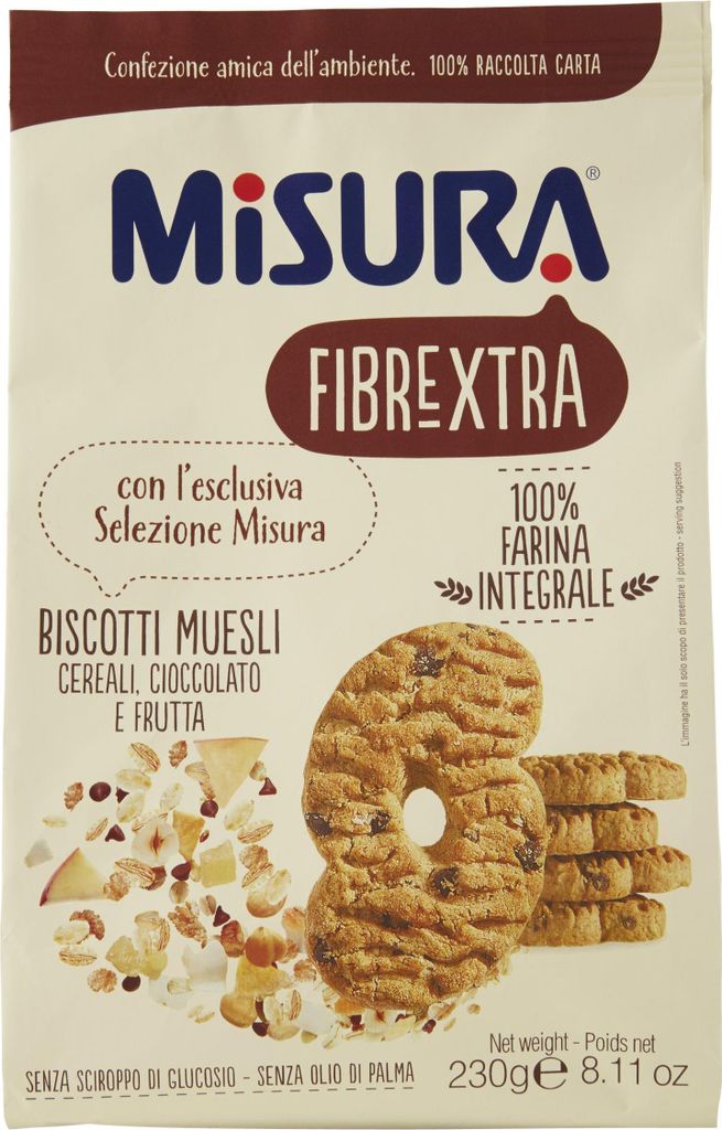 3x Misura Fibraextra kekse Müsli und Schokolade 230g biscuits cookies brioche