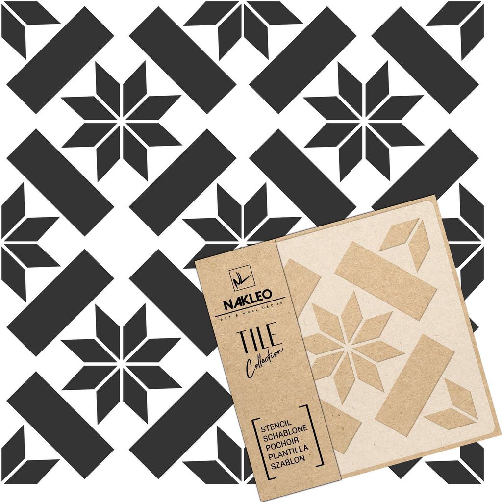Tile Fliesen Schablone zum Malen 15x15 cm, Errada Geometrische Sterne Rechteck, Kunststoff Wiederverwendbare Bodenschablone DIY