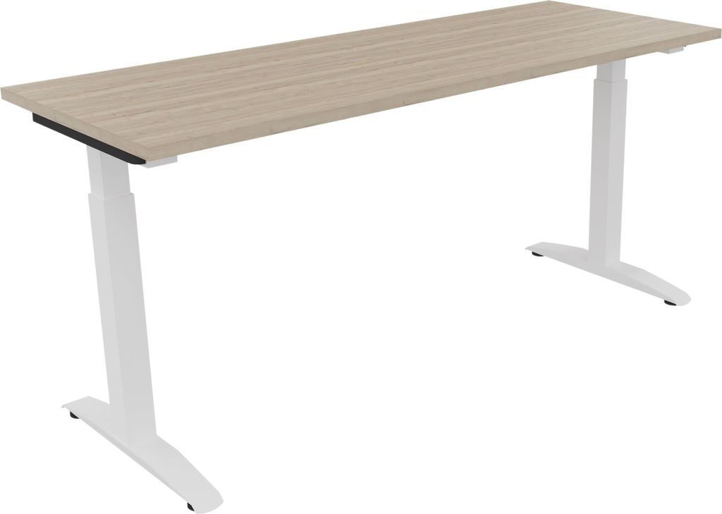 Schreibtisch Kufe Einzels. Quadrat B1600xT600xH650-850 ws/Eiche Natur