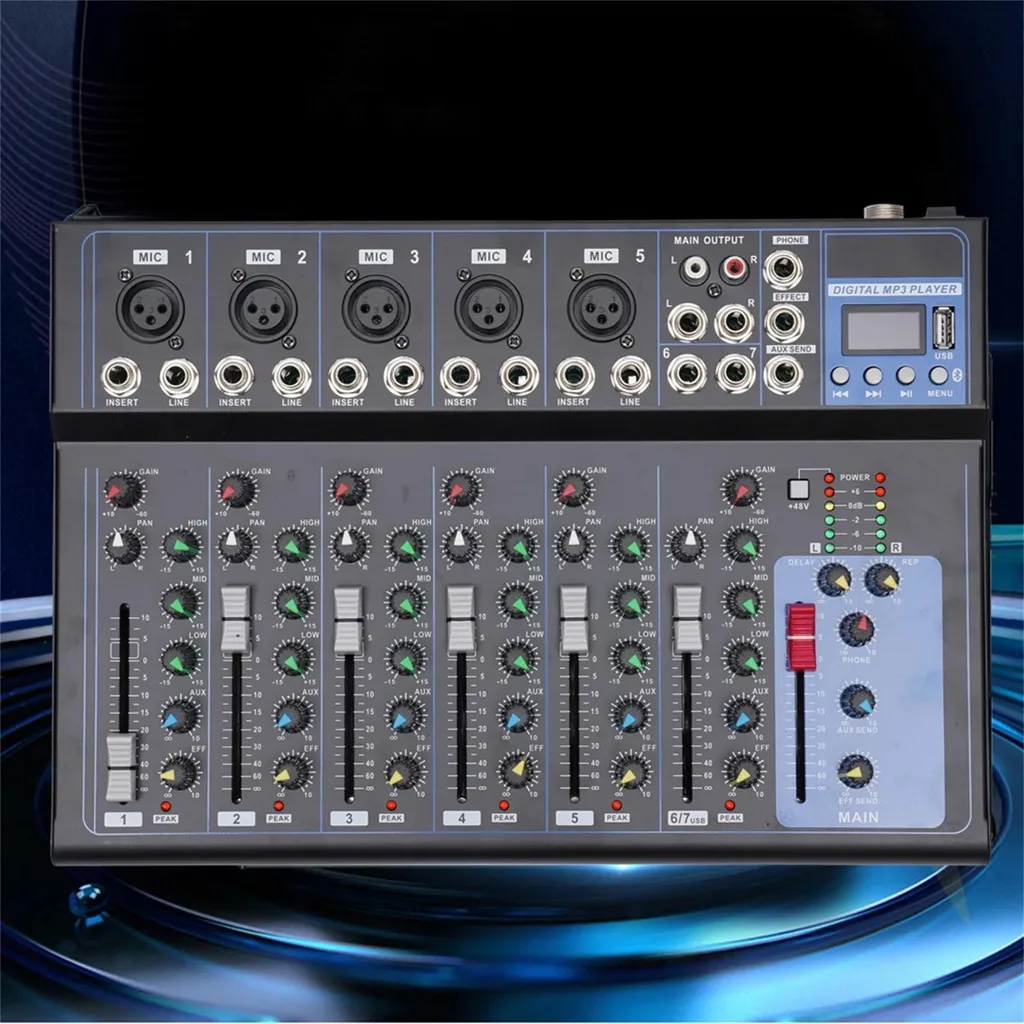 Table de mixage audio professionnelle 7 canaux console DJ stéréo noir - 4