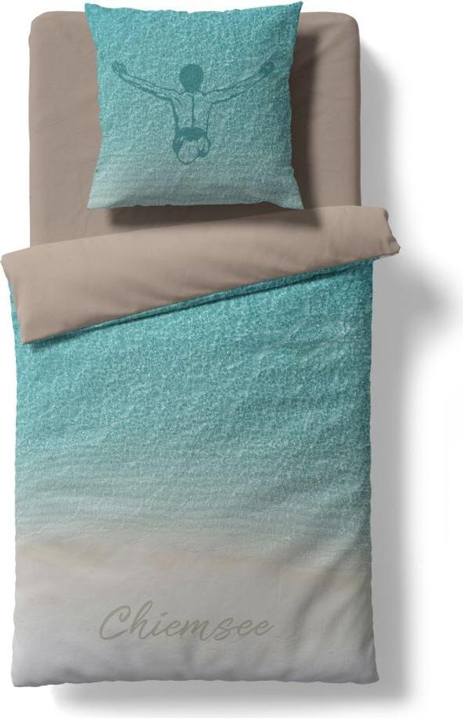 Chiemsee Renforcé-Bettwäsche-Garnitur JUMPER, Farbe Türkis, Größe 135x200 + 80x80 cm