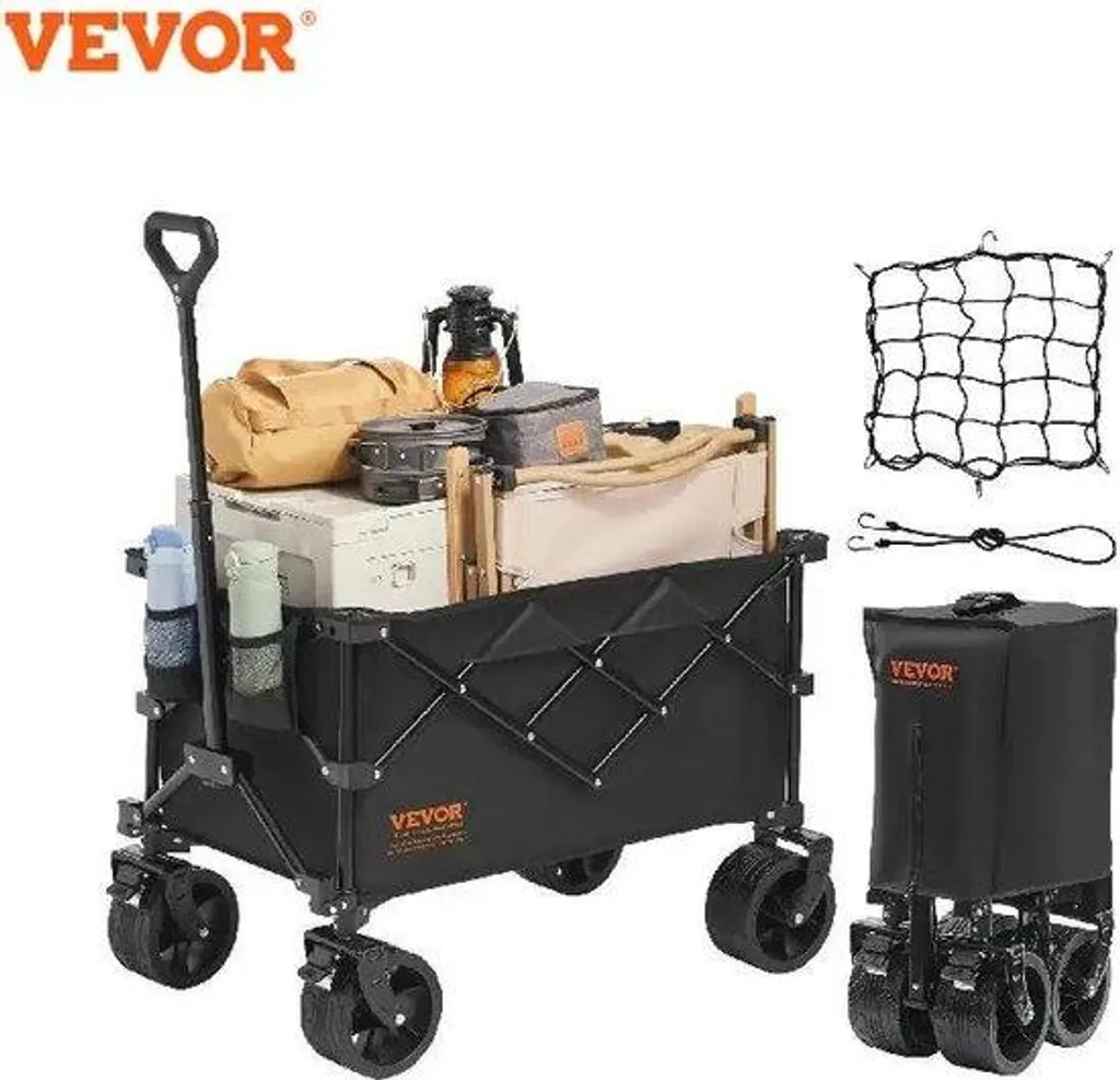 Chariot pliable à roulettes noir 205 kg - Modèle XL 132 x 56 x 106 cm