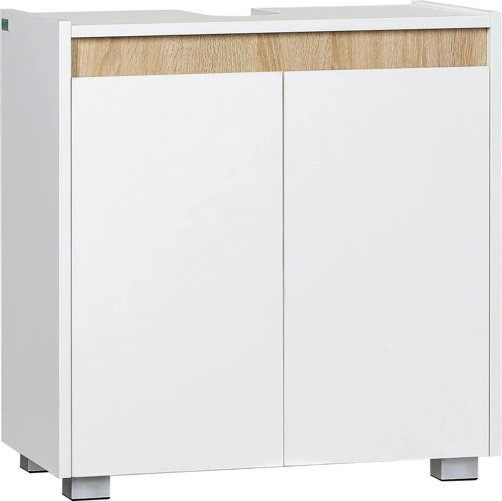 Meuble sous-vasque autonome pour petit espace - Rangement blanc 2 portes