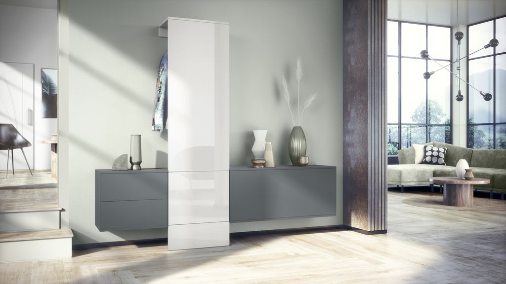 Vestiaire D'entrée Carlton Set 1 - Dimensions 209x193x35 Cm, Finition Anthracite/noir Brillant, Sans Poignée (push-to-open) - 6