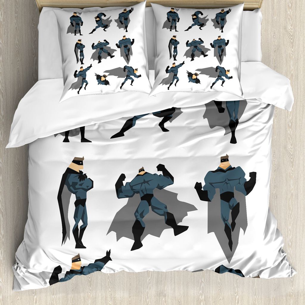 ABAKUHAUS Superheld Bettbezug, Held mit Superkräften, Milbensicher Allergiker geeignet mit Kissenbezügen, 155 cm x 220 cm - 80 x 80 cm, Weiß grau