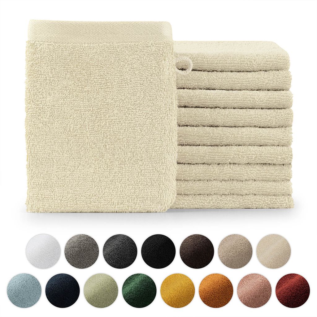 Blumtal Premium Frottier Handtücher Set mit Aufhängschlaufen - Baumwolle , weich, saugstark - 10x Waschlappen (15x20 cm), Sand (Beige)