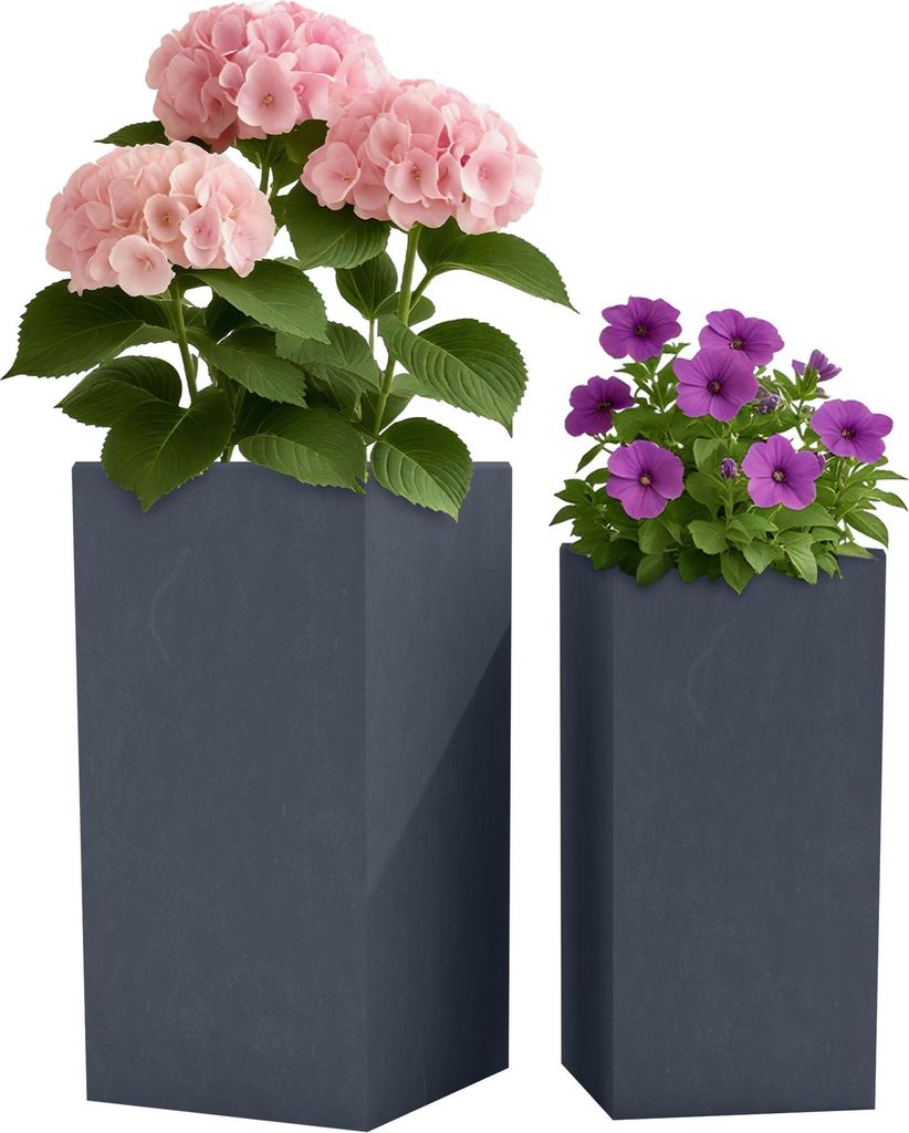 2er Set Pflanzkübel quadratisch 3, Farbe:grau