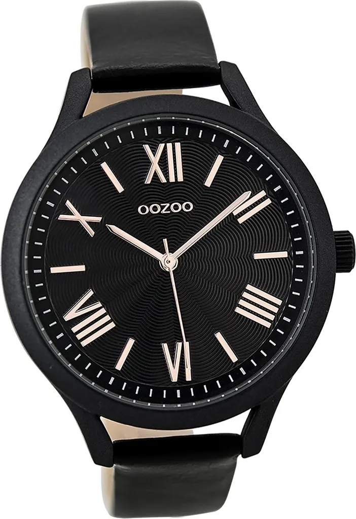 WOCCI 18mm Cinturino per Orologio, Pelle Italiana, Motivo Denim, Fibbia Nera (Blu Cenere