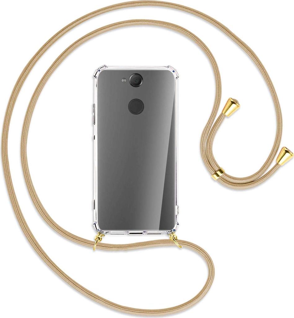 Handykette Backcover-Schutzhülle mit Band (Metall goldfarben) für Sony Xperia XA2 - caramel