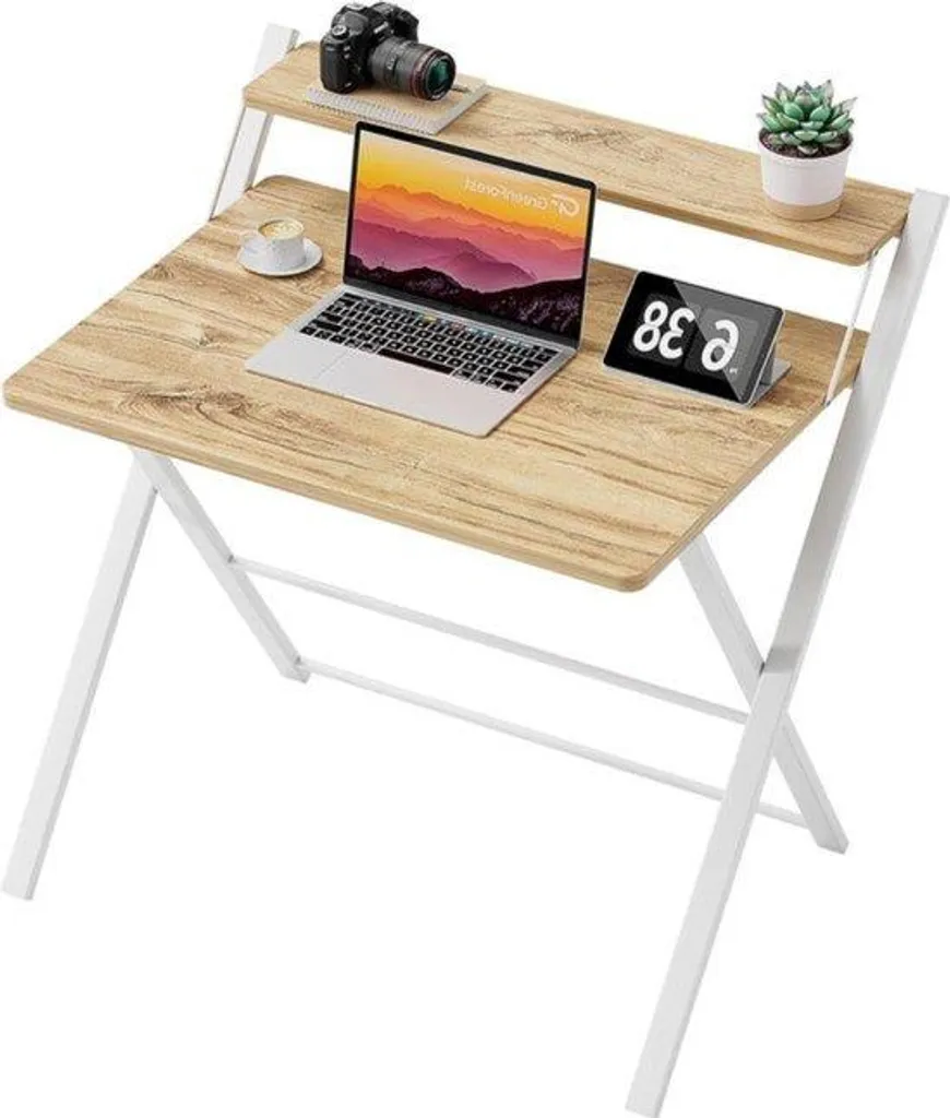 Grand bureau pliant beige pour petit salon, table d'étude compacte 110cm