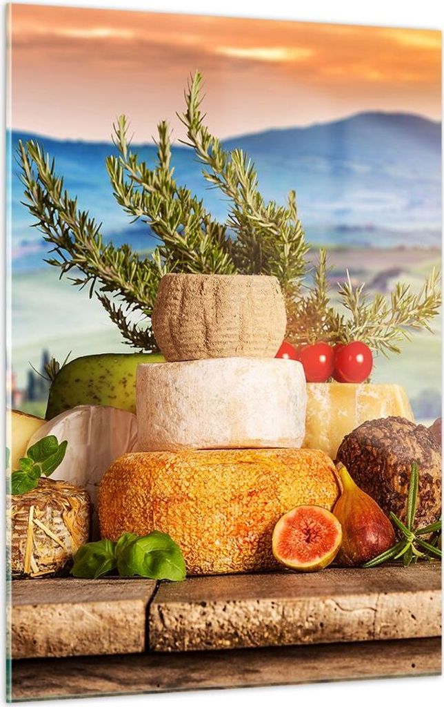 Bilder auf glas - Einteilig - Toskana Käse Obst Italien - 50x70cm - Glasbilder - Wandbilder - Bilder - zum Aufhängen bereit - Wanddekoration aus ...