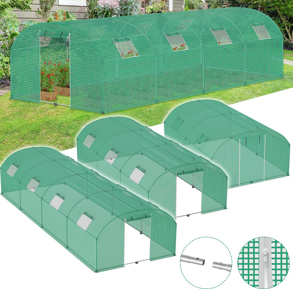 NAIZY Foliengewächshaus Tomatenhaus Gewächshaus Folientunnel Garten Treibhaus mit Tür & Fenstern 3x8x2m HDPE+LDPE-Folie mit UV-Schutz Stahlrohr ...