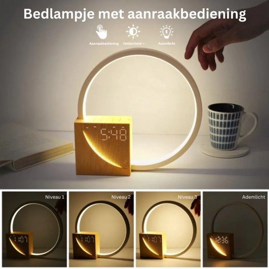 Lampe de nuit pour chambre avec réveil matin et prise USB intégrée