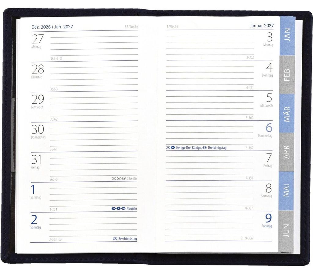 Taschenkalender 9x15cm 1 Woche/Seite schwarz 2027 Produktbild 