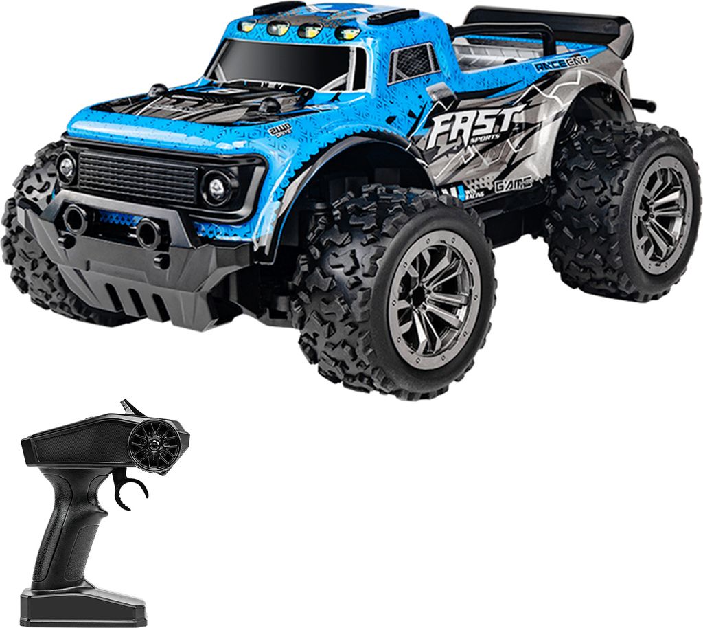 Ferngesteuertes Auto, 2,4 GHz, 1/20 All-Terrain-Fernbedienung, kurzer LKW, 25 km/h Hochgeschwindigkeits-Offroad-Auto mit LED-Licht, Vollproportiona...