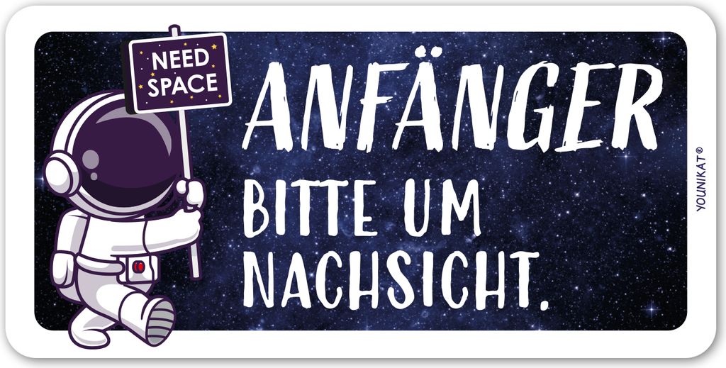 younikat Fahrzeug-Aufkleber Fahranfänger Astronaut I 20 x 10 cm I selbstklebende Folie mit UV-Schutzlaminat wetterfest I Auto KFZ Geschenk zum Fü...