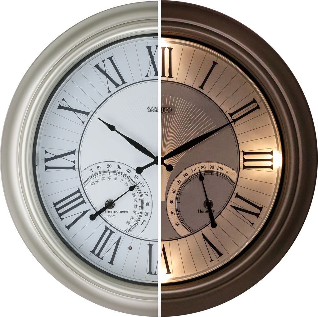 Beleuchtete Wanduhr für den Innen- und Außenbereich, wasserdicht, große Uhr mit Thermometer und Hygrometer für Garten, Terrasse, Pool,