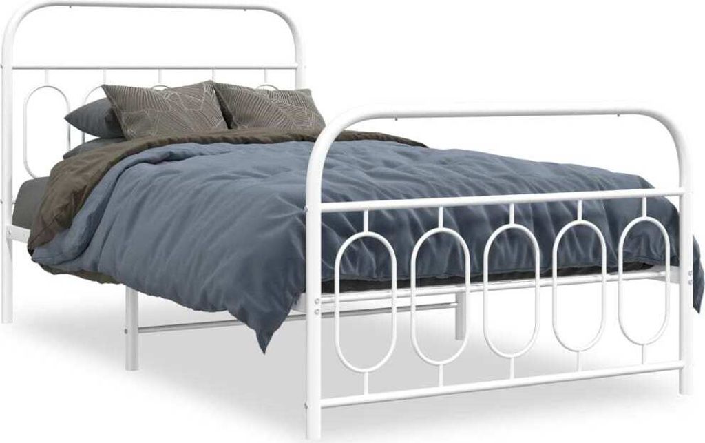 Schlichtes Bettgestell mit Kopf- und Fußteil Metall Weiß 100x190 cm Klassische Betten Schlafzimmer DE4040