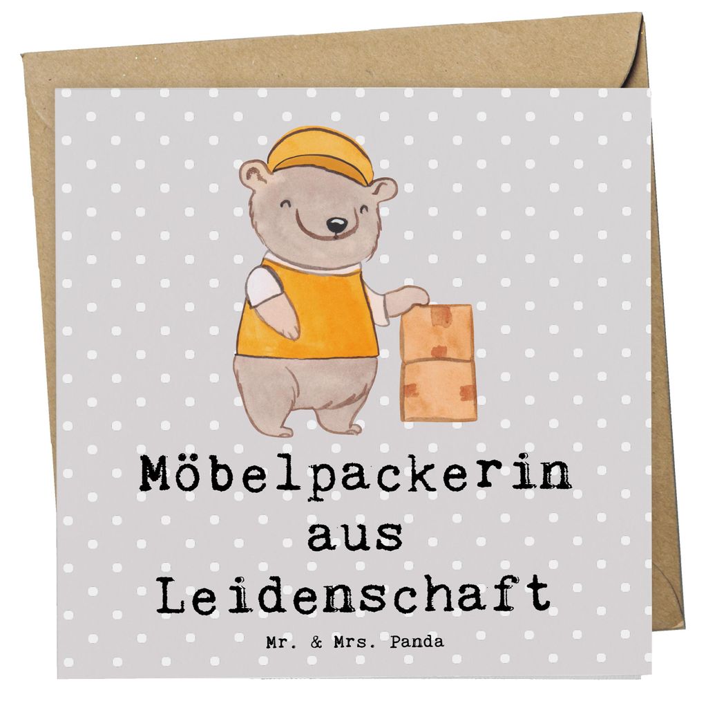 Mr. & Mrs. Panda Klappkarte Möbelpackerin Leidenschaft - Grau Pastell - Geschenk, faltkarte, Spruch, Umzugsfirma, Lustig, Umzugsservice, Glückwun...