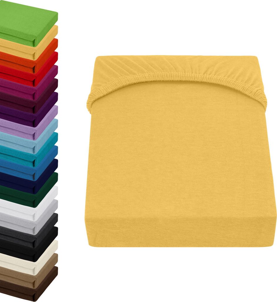 Jersey TOPPER Spannbettlaken 140x200-160x200cm Spannbetttuch für Boxspringbett-Topper Matratzen 100% Baumwolle, Farbe: Gelb